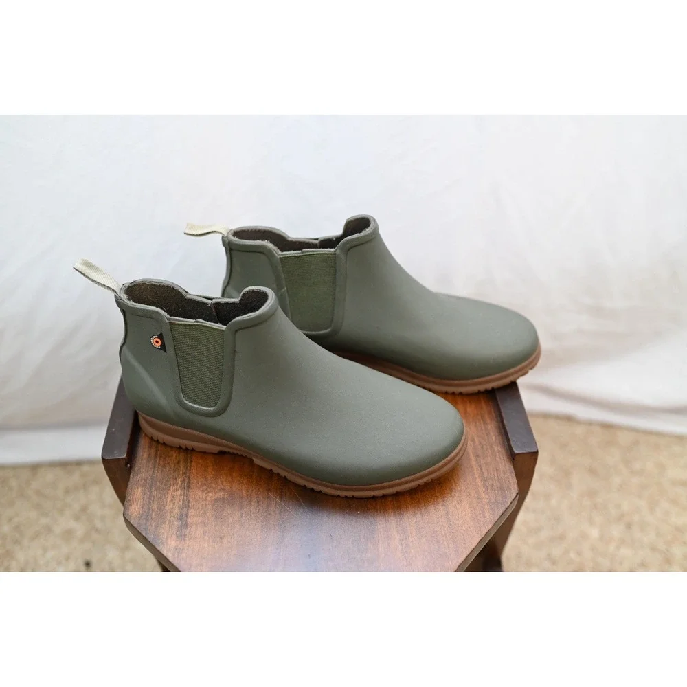Bogs Sweet Pea Women Rain Boots Green Rubber Ankle Bootie Size 8